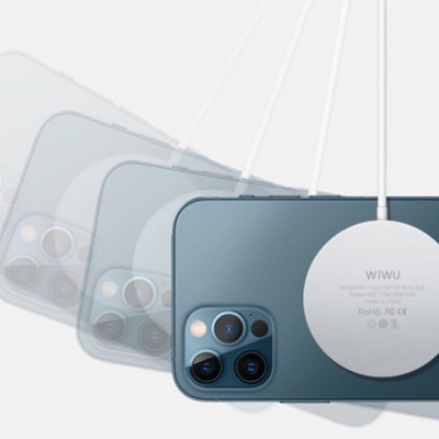 SẠC KHÔNG DÂY TỪ TÍNH WIWU 15W Wi-W009 cho điện thoại thông minh, bề mặt được phun bằng bạc ngọc trai, tấm thép bề mặt phụ 304 phía dưới giúp tản nhiệt - Hàng chính hãng