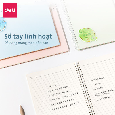 Sổ Tay Ghi Chép Lò Xo Bìa Nhựa A5 / B5 120 Trang 100 Trang 80 Gsm Kẻ Ngang Màu Pastel Deli - Phù Hợp Làm Sổ Kế Hoạch, Sổ Nhật Kí, Tập Vở Ghi Chép - QLPA560  QLPB560 VLPA550 VLPB550