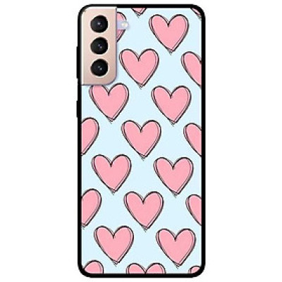 Ốp lưng dành cho Samsung S21 - S21 Plus - S21 Ultra mẫu Tim Hồng Nền Xanh