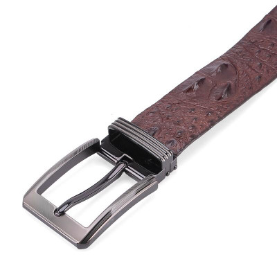 HP4848 - Dây nịt nam da cá sấu Huy Hoàng nguyên con 4P đầu kim màu nâu đất