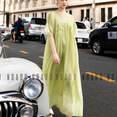 Đầm babydoll xanh đậu NGADO, Đầm suông, Đầm phom rộng, Đầm xòe, Đầm voan tơ thiết kế