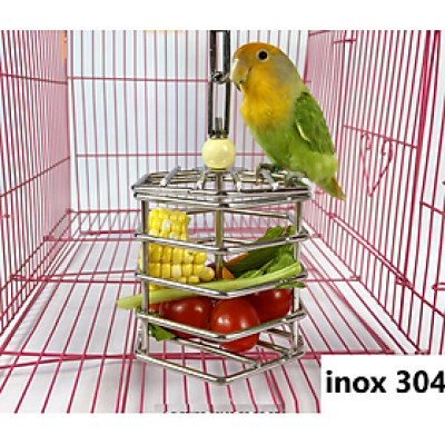 1 CÁI LỒNG INOX 304 HÌNH LỤC GIÁC DÙNG ĐỂ ĐỰNG TRÁI CÂY, ĐỒ CHƠI CHO MỌI DÒNG VẸT (CHƯA BAO GỒM ĐỒ CHƠI)