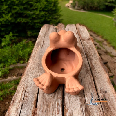 Chậu Gốm Đất Nung Hình Con Ếch Nằm  - Chậu Decor và Trồng Cây