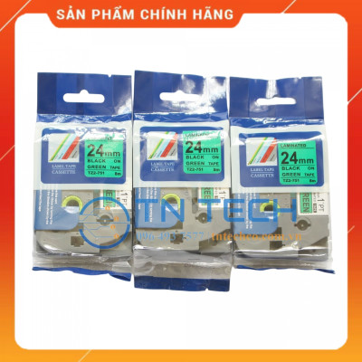 Nhãn In Tz2-751 - Đen nền xanh lá 24mm x 8m - Dùng cho máy in BROTHER - AIMO - PUTY [Hàng nhập khẩu]