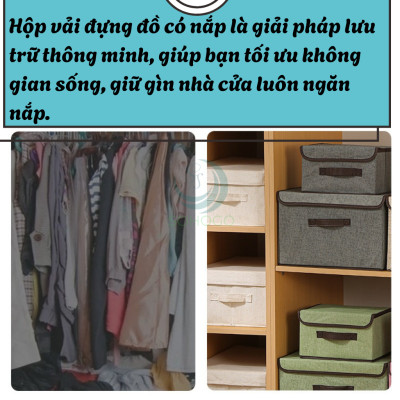 Bộ 2 thùng vải, hộp vải đựng đồ đa năng -Màu Nâu Kem - Hộp vải đựng quần áo 2 size đựng quần áo, đồ lót, giày, văn phòng phẩm, đồ dùng cá nhân rất tiện lợi-Bộ 2 hộp vải đựng đồ vải canvas siêu xinh có nắp đậy, tủ vải đựng đồ hộp cái