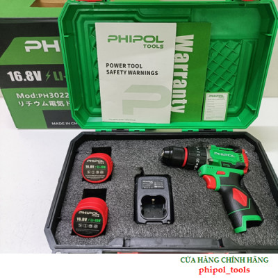 Combo Máy khoan vít 16.8V động cơ không chổi than PHIPOL TOOLS PH3022 Kèm 2 pin và sạc - Hàng Chính Hãng