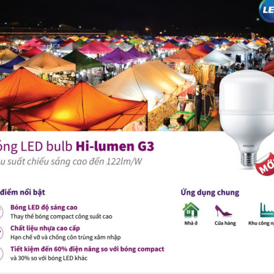 Bóng bulb trụ PHILIPS Tforce Core G3 (Thế hệ mới)- Hi Lumen (22W,30W,40W,50W)