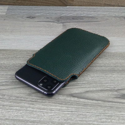 Bao Da Túi Rút dành cho iphone 11 pro Da Bò Hạt Màu Xanh Rêu