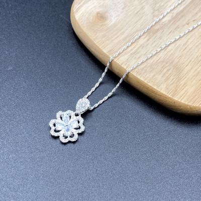 Dây Chuyền Bạc 925 Kiểu Dây Xoắn Kép Cỏ 4 Lá May Mắn Chính Hãng Bạc Hiểu Minh DMD516