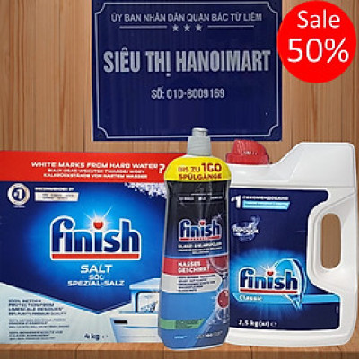 Combo Bột rửa bát finish 2,5kg + muối rửa bát chén finish 4kg + dung dịch nước làm bóng bát finish 750ml chính hãng