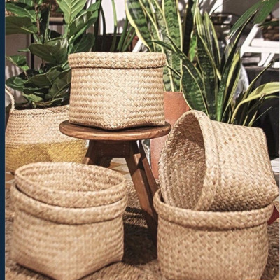 Giỏ cói trồng cây trang trí decor, đựng đồ, cắm hoa - Cây giả, hoa lụa Decor trang trí