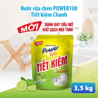 Túi Nước Rửa Chén POWER100 Tiết Kiệm Hương Tinh Dầu Chanh 3.5KG