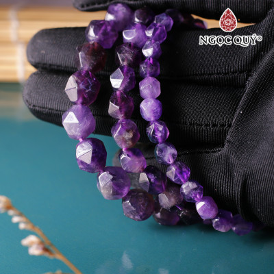 Vòng tay đá thạch anh tím dạng hạt facet mệnh hỏa. thổ - Ngọc Quý Gemstones