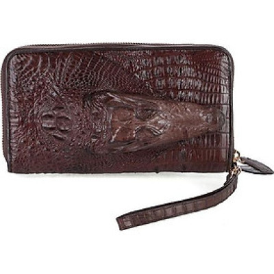 Ví nữ da cá sấu Huy Hoàng nhiều ngăn đầu cá sấu màu nâu đất HT3726