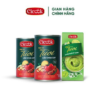 [SET TƯƠI TẮN] 2 Lon Xốt Lẩu Chua Cay Cicook 400G*2 + 1 Hôp Xốt Chấm Muối Ớt Xanh Đa Năng Cicook (5 Gói tặng 1) 210G