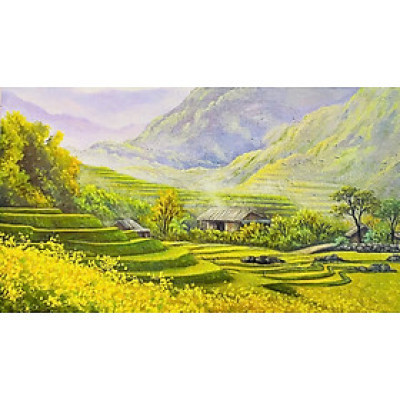 (HCM) Tranh dán tường 3d cảnh Tây Bắc trang trí quán ăn, nhà hàng tích hợp sẵn keo