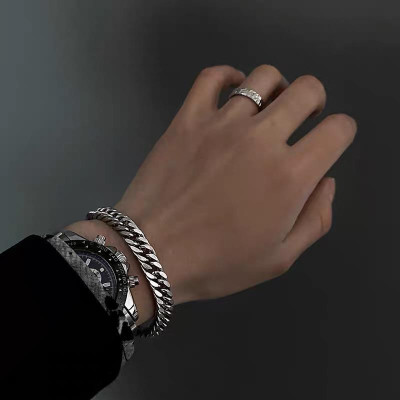 Combo Lắc tay nam + nhẫn nam titan cao cấp thời trang thép không gỉ phong cách trangsucpt PTLTNA104