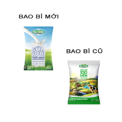 Thùng 48 bịch NutiMilk Sữa tươi 100 điểm - Sữa tươi tiệt trùng Có đường Bịch 220ml TU.STCDB220TI NUTIFOOD