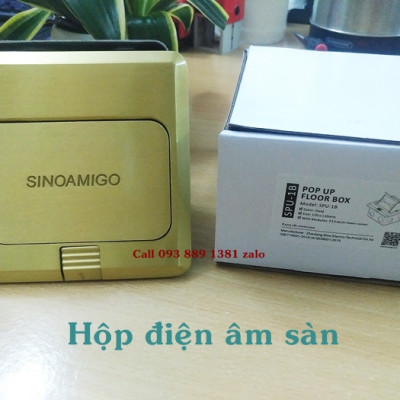 Ổ cắm điện âm sàn Sinoamigo SPU-1B màu vàng đồng, chất liệu đồng đúc nguyên tấm, hạn chế oxy hóa, module lắp theo yêu cầu: Điện, lan, tel, HDMI, GA, USB