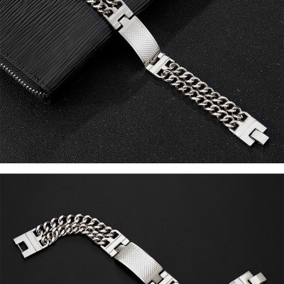 Lắc tay nam mặt chữ nhật khắc caro, dây xích đôi thời trang phong cách sành điệu MST94