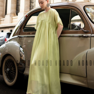 Đầm babydoll xanh đậu NGADO, Đầm suông, Đầm phom rộng, Đầm xòe, Đầm voan tơ thiết kế