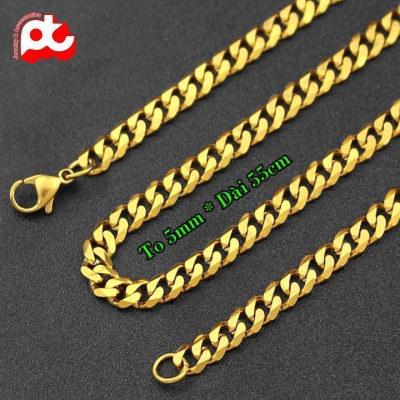 Dây chuyền nam cao cấp titan titan thép không gỉ lặc xéo trangsucpt kích cỡ 5mm mạ vàng PTDCNA176