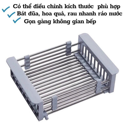 Rổ Rút Inox Đa Năng Gác Chậu Rửa Chén, Rửa Hoa Quả - 2 màu xám và đen ngẫu nhiên