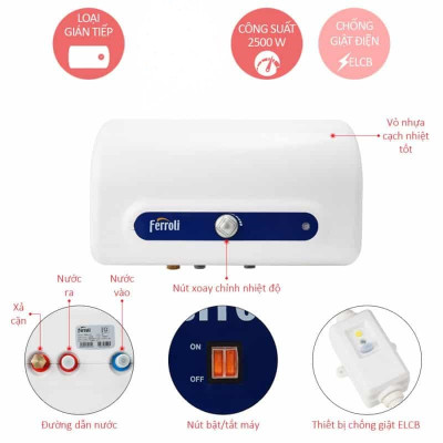 Máy nước nóng gián tiếp Ferroli QQ TE 30 lít (2500W)-hàng chính hãng