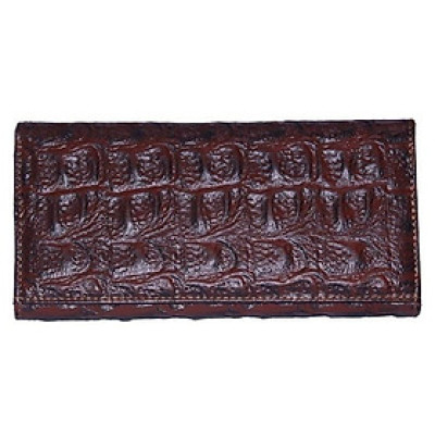 Ví nữ da bò vân cá sấu Huy Hoàng vân lớn 3 gấp màu nâu đỏ HC3169