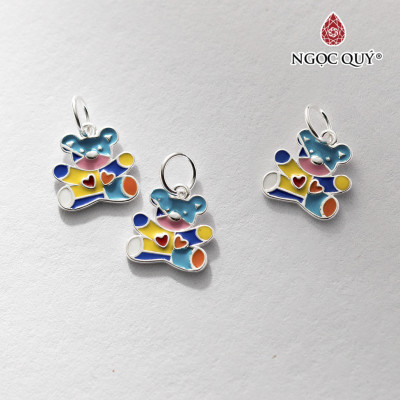 Charm bạc treo hình chú gấu sắc màu - Ngọc Quý Gemstones