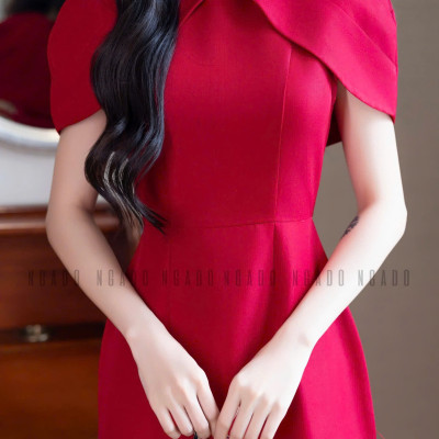 Đầm đỏ cổ tròn NGADO , đầm dự diệc , đầm công sở