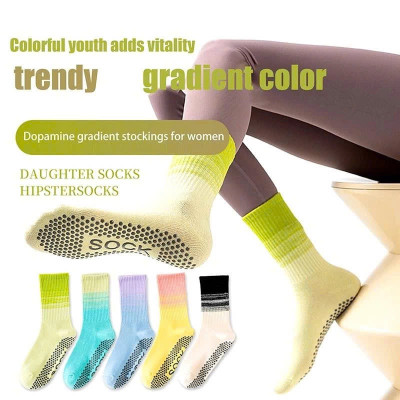 Tất , Vớ Cao Cổ Nữ(Loang Màu)-(Giá 1 ĐÔI )Tất Thoáng Khí Có Đính Hạt Silicon Chống Trơn Trượt Freeszie 35-40,Tập Yoga, Pilates Gym Aerobic