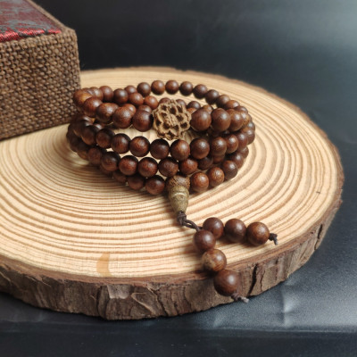 Vòng Tay Trầm Hương Chuỗi 108 Hạt 100% Trầm Tốc Tự Nhiên Mix Sen Tốc