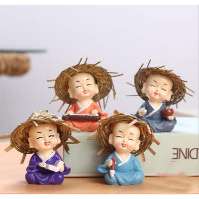 Bộ tượng chú tiểu nón nhẹ nhàng vẽ Cầm - Kỳ - Thi - Họa - 4 tư thế - Hàng chính hãng