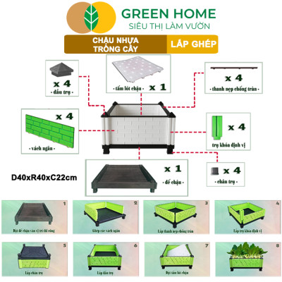 Chậu Trồng Cây Greenhome, Nhựa Nguyên Sinh Lắp Ghép, Nhiều Kích Thước, Trồng Hoa Hồng, Rau, Củ, Quả, Độ Bền 5 Năm
