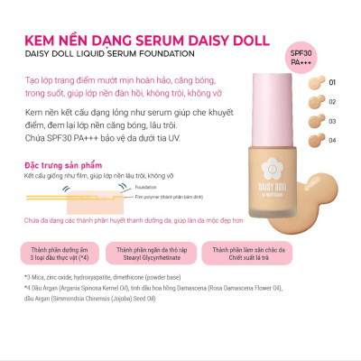 Kem Nền Kết Cấu Dạng Serum Màu 04 Lì Mịn Như Nhung Daisy Doll Nhật Bản BB Serum SPF 30 Mỏng Nhẹ 28ml