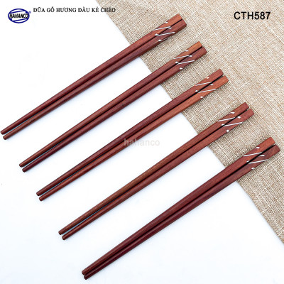 Đũa Gỗ Hương Tự Nhiên Vuông (Sét 10 Đôi) Khảm Trai Chống Mốc Chống Trơn Trượt - CTH587