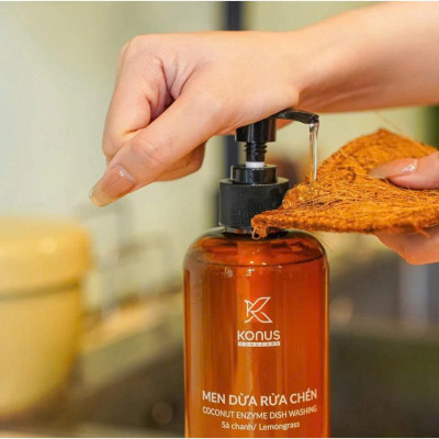 Nước Rửa Chén Enzyme Dừa Konus 500ml – Tinh Dầu Sả Chanh, Khử Mùi, Sạch Dầu Mỡ, Dịu Da Tay
