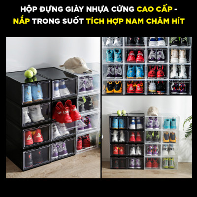 COMBO 5 HỘP ĐỰNG GIÀY NHỰA CỨNG CAO CẤP -NẮP TRONG SUỐT TÍCH HỢP NAM CHÂM HÍT