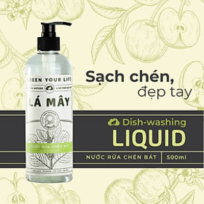 NƯỚC RỬA CHÉN BÁT (KHÔNG ĐẬM ĐẶC) TÍA TÔ & TÁO XANH LÁ MÂY 500 mL