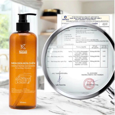 Nước Rửa Chén Enzyme Dừa Konus 500ml – Tinh Dầu Sả Chanh, Khử Mùi, Sạch Dầu Mỡ, Dịu Da Tay