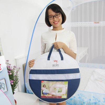 Màn Chụp , Mùng Chụp Cao Cấp Mộc Miên Đỉnh Rộng - Kích Thước 1,4mx2m Trắng Viền Xanh ( Hà Nội )