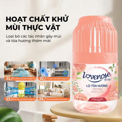 Lọ tỏa hương Lovenose thơm 60 ngày, an toàn, thanh lọc không khí, sáp khử mùi phòng thế hệ mới 250ml