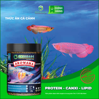 Thức ăn Cá Rồng GREENABC - Arowana Fish – Hàm lượng protein 40% giúp tăng trưởng nhanh, tăng đề kháng, vảy rực rỡ - Hộp 350g