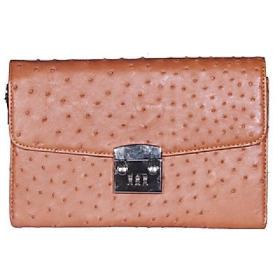 Túi cầm tay nữ Huy Hoàng da đà điểu màu nâu đỏ HP6454