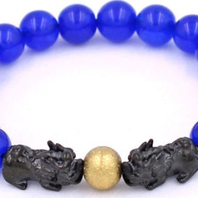 Chuỗi đeo tay Thạch Anh Xanh Dương size 8 ly, 10 ly, 12 ly - Vòng tay Tỳ Hưu Đôi inox đen VTAXDTHHEV8 - hợp mệnh Mộc, mệnh Thủy