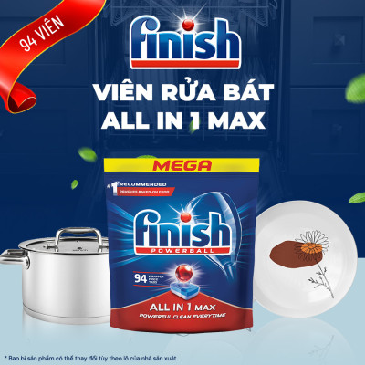 Túi 94 viên rửa chén Finish All In1 Max Dishwasher Tablets Lemon QT09440
