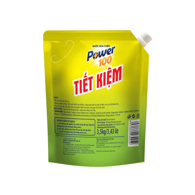 Túi Nước Rửa Chén POWER100 Tiết Kiệm Hương Tinh Dầu Chanh 3.5KG