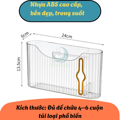Hộp đựng cuộn túi rác nhiều ngăn 24x13.5x6cm- Hộp nhả túi nilon dạng cuộn - Giá treo túi rác mini tiện dụng