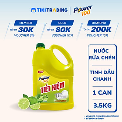 Nước Rửa Chén Can POWER100 Tinh Dầu Chanh 3.5KG